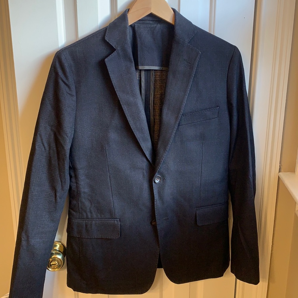 ROYAL HEM VIRGIN WOOL COTTON BLEND SHADOW CHECK SPORTCOAT/ BLAZER 38R Super slim